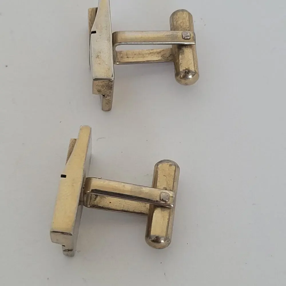 Botany Made USA Silver Tone Logo Cufflinks Vintage Retro Rectangle Bullet Geomet